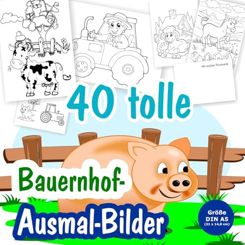 40 Bilder zum ausmalen mit vielen verschiedenen Motiven eines Bauernhofes | schönes Set