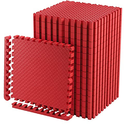 Schutzmatten Set EXTRA DICK - 2cm - PREMIUM Fitness Geräte Unterlegmatte 4 St. EXTRA LARGE (60 x 60 cm – jede Fliese) (1.48 m² – alle zusammen) - Rot - Bodenschutzmatten zusammenstecken Indoor Outdoor