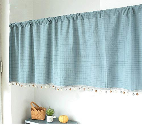 Yaland Elegant Schlaufenschal karo Gardine Karierte Küche Gardine Scheibengardine Landhausstil Bistrogardine (HxB 50x200cm, dunkelblau) 1 Stück