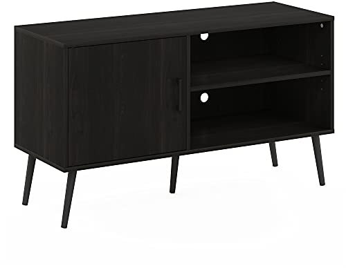 Furinno Claude TV-Ständer im Mid-Century-Stil mit Holzbeinen, einem Schrank und Zwei Regalen, Espresso
