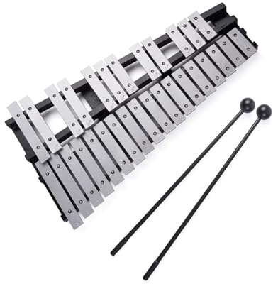 Btuty Marco de madera plegable de 30 notas Glockenspiel, xilófono, barras de aluminio, instrumento musical de percusión educativa, regalo