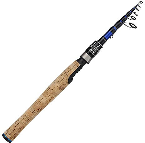 Eow XPEDITE Pro Cannes à pêche télescopiques portatives pour Lancer et Filer, 24 Dents en Carbone Blanc et Pointe en Carbone Massif, poignée en liège, Canne de Voyage, Cannes Courtes Pliables