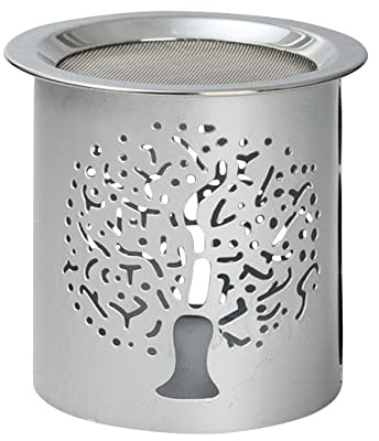 Teelicht - Räucherstövchen Lebensbaum aus Eisen, Silbern, Höhe 8 cm HANDGEFERTIGT Räucherwerk Stövchen mit Edelstahl-Sieb – Ideales Räucherzubehör für Aromatherapie, Entspannung und Meditation
