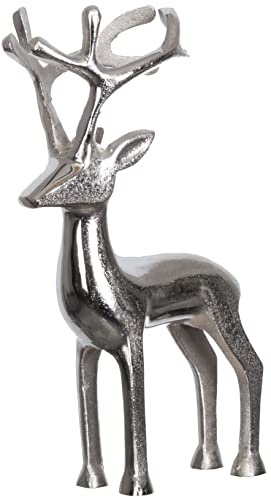 Brandsseller Dekofigur Rentier Weihnachtsdeko Deko Hirsch Aluminium Silber 20 cm hoch