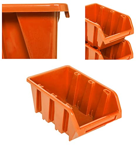 botle Lot de 20 boîtes empilables pour Atelier, Garage, boîte de Rangement à Vue, empilable, 120 x 195 x 90 mm, Orange, empilables, en Plastique, empilables