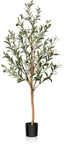 SOGUYI Artificial Olive Tree, 120cm Tall Faux Silk Plant with Natural Wood Trunk and Lifelike Fruits for Home Office Decor - Indoor Fake Potted Tree, 1 Pack