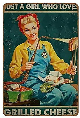Lsjuee Girl Baking Bread Vintage Metal Tin Sign Novelty Aluminum Metal Signs Bedroom Kitchen Bar Farm Home Decor 12x16 Inch