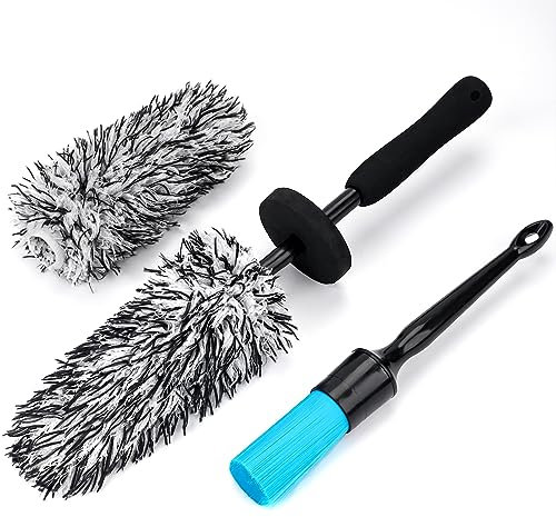 Toripor Microfiber Wheel Cleaning Brush with Car Detailing Brush, Flat and Scratch Free Tire Cleaner Brush Tool Kit for Auto Truck Motorcycle Wheel Barrel Spoked Rims Wash