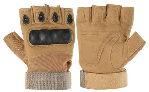 PATIKIL Fingerlose Handschuhe, Halbfingerhandschuhe atmungsaktive Trainingshandschuhe für Outdoor-Arbeit, Klettern, Radfahren, Jagd, Beige, L