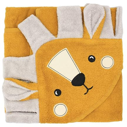 Baby-Badetuch mit Kapuze aus 100 % Bio-Baumwolle in bezaubernden Tierdesigns, super weich, dick, warm und saugfähig, Öko-Tex-zertifiziert und maschinenwaschbar, 75 x 75 cm (gelber Löwe)
