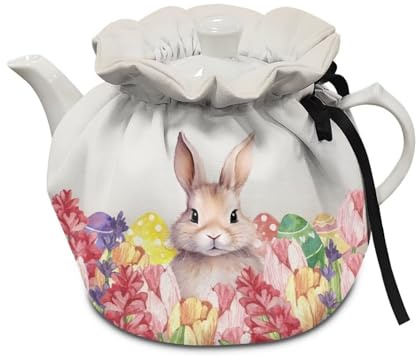 Suobstales Rabbit Egg Flower Print Tea Pot Cozies Tea Kettle Quilt Kitchen Home Easter Decorative Tea Pots Cozy with Insulation Pad for Housewife, Friend, Mom