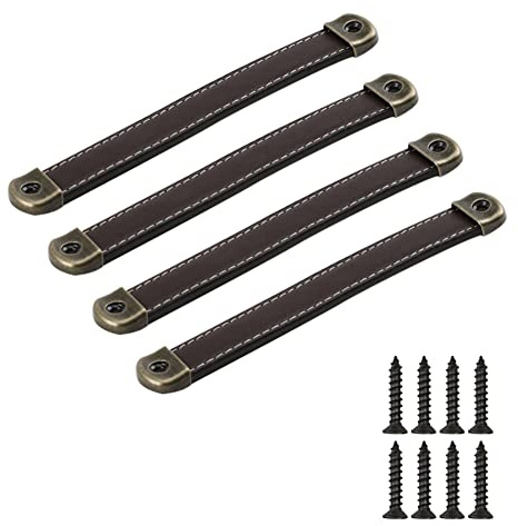FEEIMOL 4 Stk Handgefertigter Leder Schubladengriff Antik Ledergriff Möbelgriff Schrankgriff Türgriff Kommode Schrank Knob Griffe Küche Zieht Knöpfe 160mm