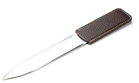 DELMON VARONE - Personalisierbarer Brieföffner 22cm mit Leder-Griff Premium Softgrain Leder in Braun - Hochwertiger Metall Brief-Öffner Messer edel, modern - Letter Opener mit Gravur & Namen