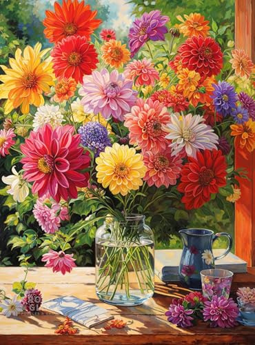 Cross & Glory | Jigsaw Puzzles for Adults | Rainbow Dahlia Delight