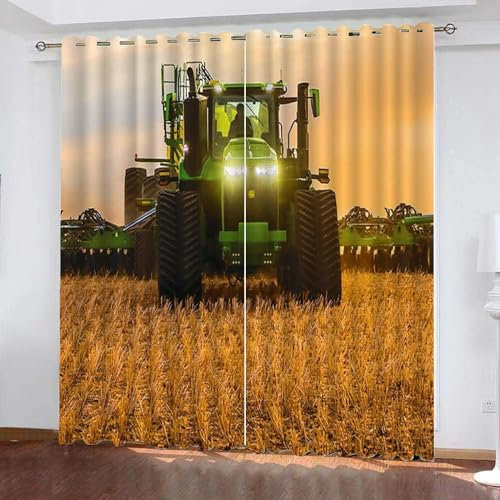 TSMMB Vorhang Blickdicht Ösen Kurz 2Er Set,3D Vorhang Blickdicht Muster Traktor Landschaft Für Schlafzimmer Wohnzimmer,Jungen Mädchen Gardinen Kinderzimmer Blickdicht,140X160Cm(Wxh),B2