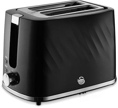Swan ST14071BLK Windsor 2 Slice Toaster with 7 Browning Levels, Defrost/Reheat/Cancel Functions, Self-Centring Functions and Removable Crumb Tray, 900W, Black