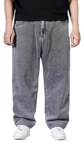 Übergröße Baggy Wide Leg Jeans: Gerade Jeans für Herren U Classic Basic Denim Jeans Classic Fit Jeans Baggy Jeans für mich Hip Hop Jeans Streetwear Relaxed Jeans - Jeans für Herren UK Baggy, grau, 6XL