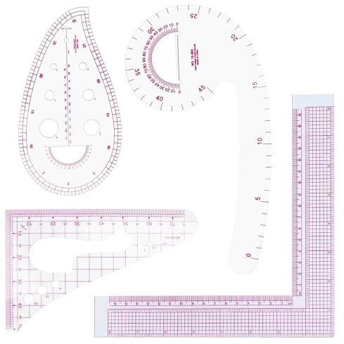 Modisches, transparentes metrisches Nählineal-Set, 4 Stile, französische Kurvenlineale, metrische Kurvenlineale für Anfänger, Schneider, Designer, perfekt zum Zeichnen, Basteln, Nähen und Heimwerken