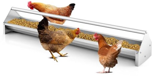 QIUYU2024 Hühner Futtertrog, 45 Zoll Langer, robuster Hühnerstallfuttertrog aus verzinktem Stahl mit Querstrebe, Metall-Geflügelfuttertrog mit großem Fassungsvermögen für Hühner, Tauben, Vögel, Enten
