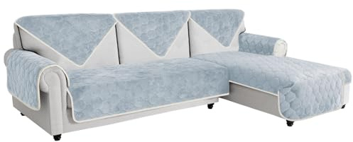 Easy-Going Samt-Sofabezug für 3-Sitzer, 1 Stück, rutschfeste Ecksofa-Schonbezüge L-Form, lustige, flauschige Couchbezüge für Haustier, Hund, Ledersofa, dicke Möbel-Sofaschoner, 91,4 x 160 cm, Hellgrau
