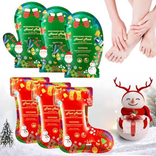Allony Foot Peel Mask for Hard Skin, 3 PCS Foot Socks Moisturising+3 PCS Hand Moisturiser Gloves, Christmas Peeling Foot Mask Moisturising, Deep Exfoliation, Make Skin Smoother