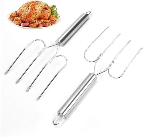 Stainless Steel Turkey Lifter and Carving Forks Set, 2 Poultry Roast Forks, BBQ Meat Forks