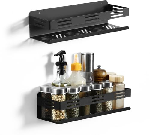 Moreau 2 Pack Spice Rack,Kitchen Shelf Wall Mounted, Black Metal Spice Rack Organiser for Spices Organizers and Storage