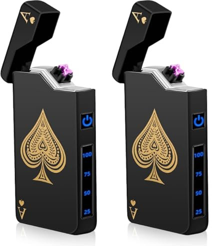 2 mecheros eléctricos de arco eléctrico, recargable por USB, portátil, con indicador de batería, regalo para hombres y mujeres, con caja de regalo (negro ace)