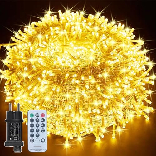 Weiße LED Lichterkette Stromkabel – Fernbedienung & Timer-Funktion, Für Innen & Außen, 8 Blinkmodi, Ideal Für Weihnachten, Hochzeit, Wohnzimmer & Dekoration (Warmweiß LED, 25M 200LED)
