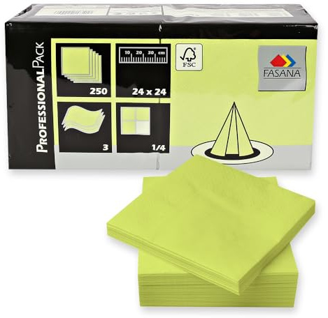 1000 Stück Cocktail-Servietten 24 x 24 cm | 3-lagig, FSC®-zertifiziert, limonengrün, L: 24cm, B: 24cm
