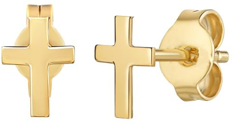 Kreuz Ohrstecker Gold 750 für Damen und Herren 2 Stück. Gelbgold Ohrschmuck mit Schmuck-Etui + Echtheitszertifikat