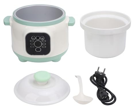 Olla para Estofado Eléctrica de 1,8 L, Olla de Cocción Lenta Eléctrica, Olla de Cerámica con Tiempo Ajustable, Mini Olla para Estofado de Cerámica con Ajustes Previos y