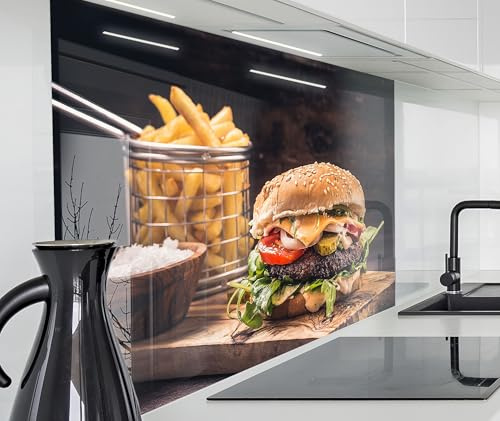 timalo Spritzschutz Wand für Herd, Küche Küchenrückwand Glasoptik | Acryl Glas 2mm | Glasrückwand Acrylglas Wandpaneele Rückwandschutz Platte | 60x40cm Hamburger, Burger