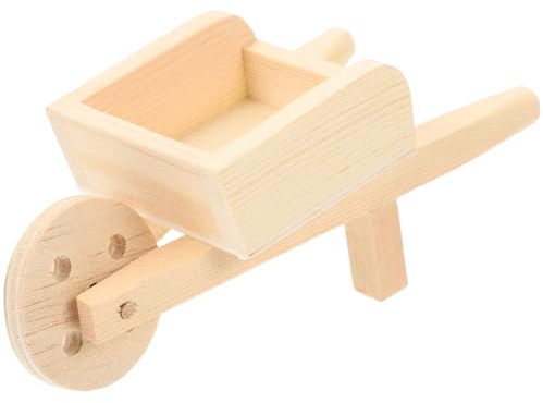 ERINGOGO Miniature Wooden Wheelbarrow Model Cart Micro Landscape Decoration Realistic Shape Minihouse Accessory for Farm Play and DIY Display