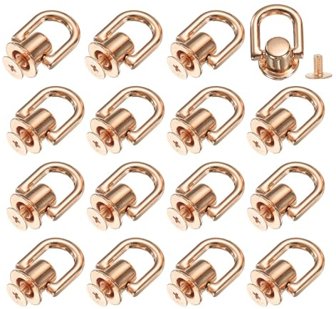 sourcing map Metal Ball Studs Rivets D Ring, 16 Pcs Ball Post Head Buttons Studs Rivets with Screw for Purse Chain Connector DIY Art Leather Crafts (Light Gold)
