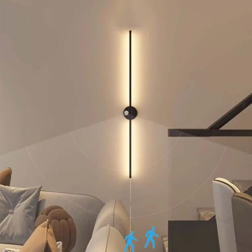 LOGT LED Wandleuchte Gold mit Bewegungsmelder Wandlampe Innen 3000K Warmweiß Wandbeleuchtung mit Sensorfunktion Lange Wand Lampe Modern Beleuchtung Leuchte Wand für Korridor Wohnzimmer,Schwarz