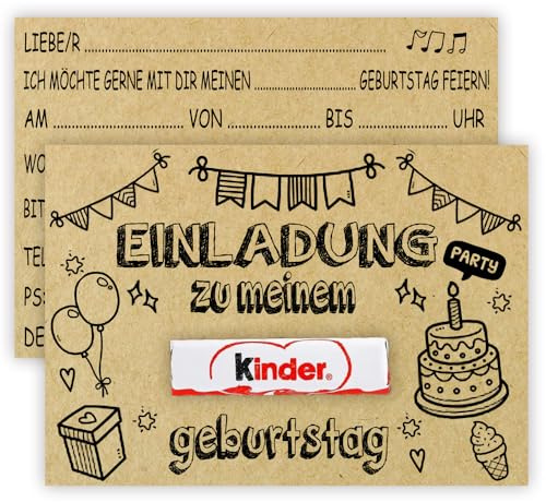 ZELAITE 12 Einladungskarten zum Kindergeburtstag Kraftpapier, DIY EINLADUNGSKARTEN KINDERGEBURTSTAG Junge Mädchen, geburtstagseinladungen inkl. 12 Briefumschlägen (F)