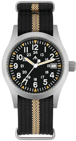 Militado ML05 ML05B 38mm Orologi Campo Vintage Per Uomini, Movimento Seconda Continua VH31/515/Miyota Super 2035 Quarzo, Vetro Zaffiro Bombato Rivestimento AR, Super Luminescenza C3, 100M Impermeabile