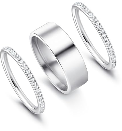FANCH 3Pcs Ringe für Damen Edelstahl Daumenringe Non Tarnish Zierliche Ewigkeitsringe Cubic Zirkonia Stacking Knuckle Ringe Bandringe Set Promise Verlobungsringe Silber 54(17.2)