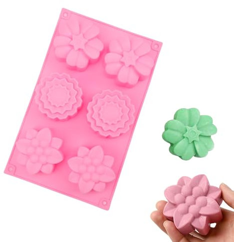 Yfaith Moldes para Jabones Artesanales, 6 Cavidades Molde de Silicona para Manualidades, Silicona Moldes para Jabones Claveles, Forma de Flor Molde de Jabón, para Hacer Jabón, Chocolate, Pasteles