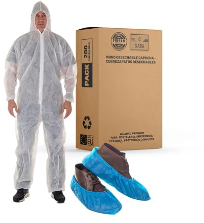 XARA Einweg-Overall, Weiß, mit Kapuze, Größe L, atmungsaktiv, 100 Stück, Blau, Polyethylen, wasserdicht, für Kliniken, Gastgewerbe und Fabriken, 100 % recycelbar