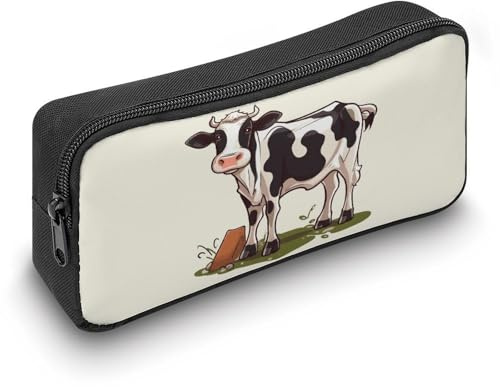 FZMVSQH Estuche para lápices de vaca lechera de gran capacidad con cremallera, bolsa de tela para bolígrafos, bonito estuche estético para mujeres y hombres, portátil, oficina, papelería, maquillaje