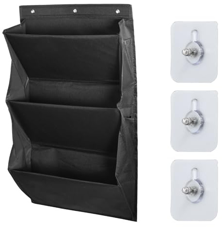 Godneei Hanging Shoe Storage with 3 Large Compartments & 4 Mesh Pockets, Over Door Storage Organizer for RV, Space-Saving (Black)