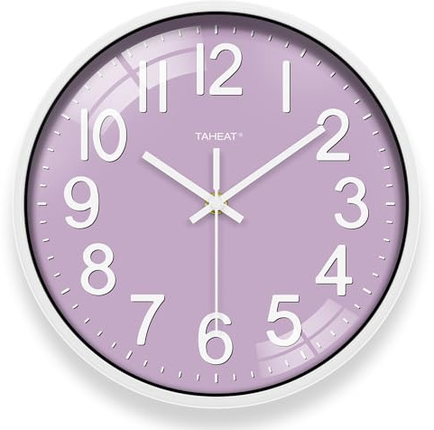 TAHEAT 30cm Moderne Wanduhr, batteriebetriebene geräuscharme Uhren, lila dekorative für Büro, Schule, Küche, Schlafzimmer, Badezimmer, Wohnzimmer