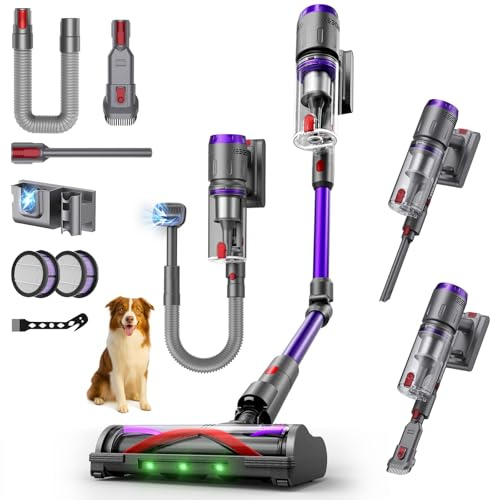 Circlio Aspiradora Sin Cable 58000Pa/600W/ 75Min, Escoba Aspiradora sin Cable Potente con Brazo Flexible, Manguera Extensible de 1m, Srotolatore di Peli di Animali, para Suelo/Alfombra/Pelo de Animal