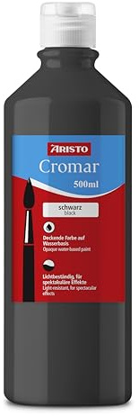 Aristo Acrylfarbe Cromar (Flüssigmalfarbe auf Wasserbasis, Inhalt: 500 ml) schwarz