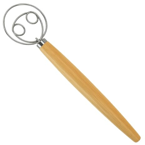 Fouet 33 cm en Acier Inoxydable 304 avec Manche en Bois Ergonomique, Fouet pour Mélanger Pâte à Pain, Gâteaux, Œufs, Préparations de Pâtisserie et Cuisine Maison