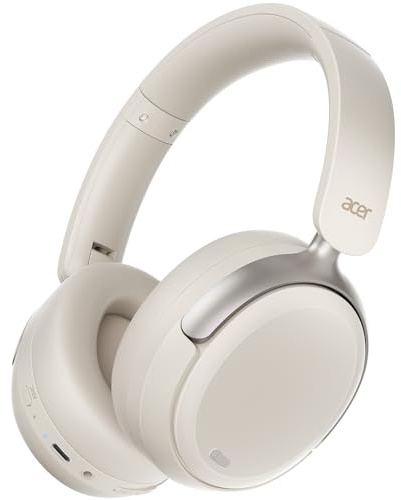 acer OHR516 Wireless Over Ear Headphones with Active Noise Cancellation, 60H Playtime Bluetooth 5.4, 40mm Drivers, Dual Device Pairing, Comfortable Foldable Design (Off-White)