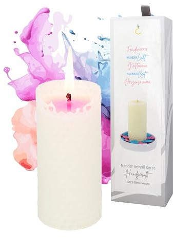 Gender Reveal Party Deko Idee - Bienenwachskerze - It's a Girl or Boy - Baby Shower Deko für Babyparty - handgerollt (10 cm hoch, Ø 4,7 cm) - Überraschung zur Geschlechtsverkündung - rosa