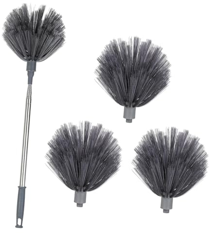 IWOWHERO Plumero para Telarañas con Mango Ajustable y Cabezales de Limpieza Ligero para Techos Radiadores Invernaderos Uso Interior y Exterior